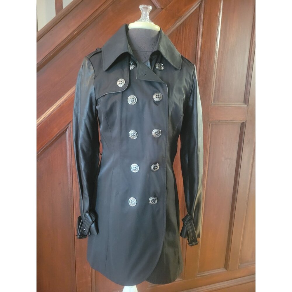 Steve Madden Womens Black Double-Breasted Trench Coat M